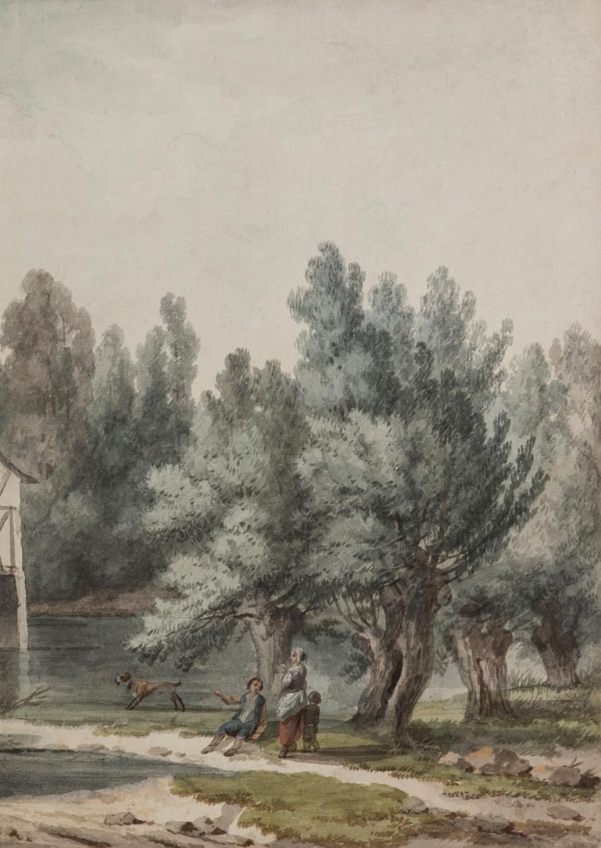 "Paysage animé au bord d'une rivière" Aquarelle, Louis GADBOIS-photo-3