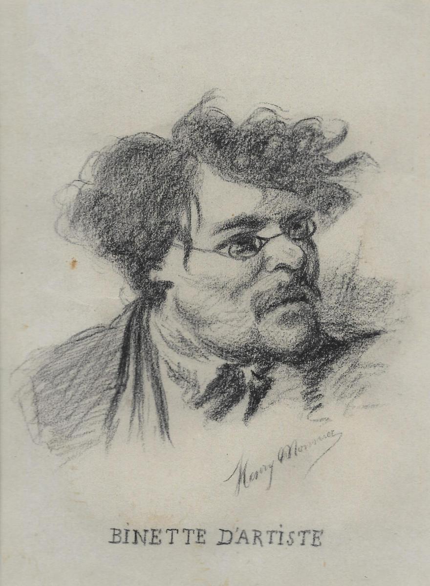"Binette d'artiste" Dessin au crayon noir, Henry MONNIER