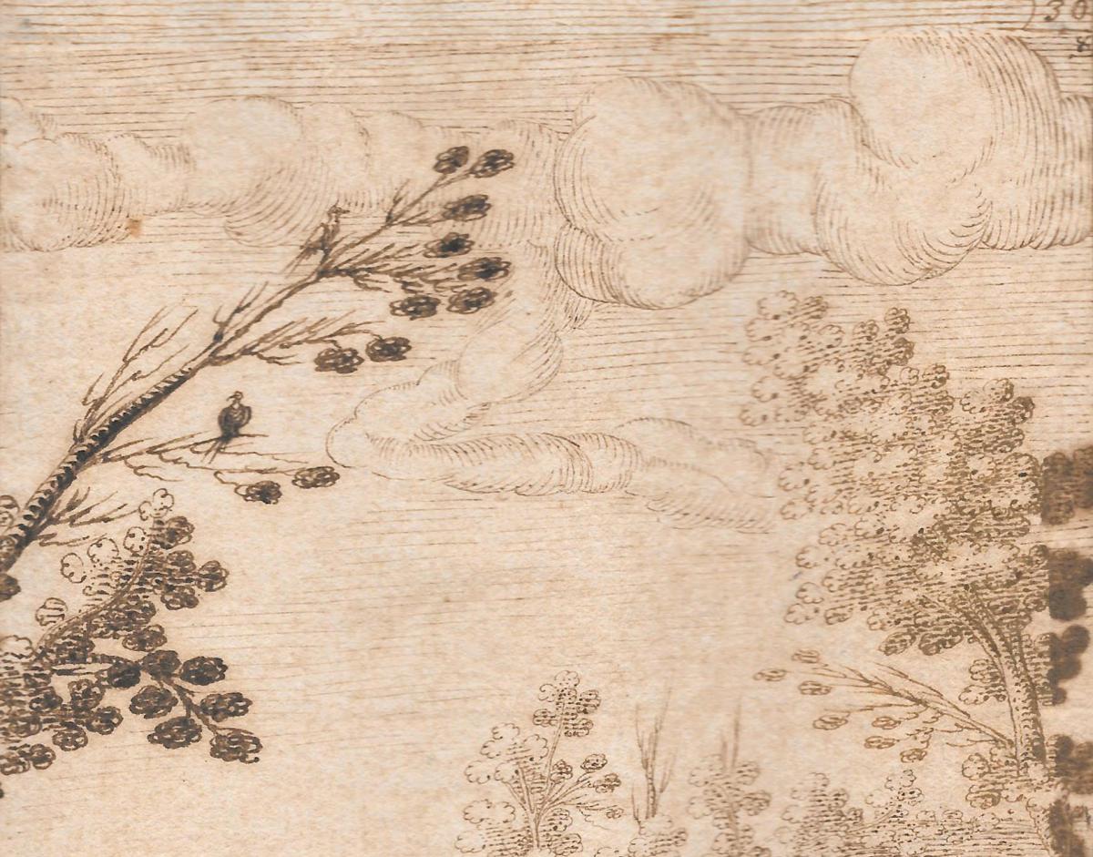 "Paysage animé à la rivière" Dessin à la plume, Ecole Italienne, 17e siècle-photo-2