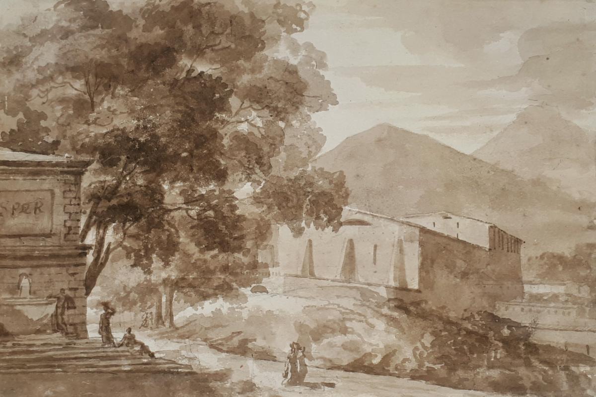 "landscape" Brown Wash, French School 18th Century