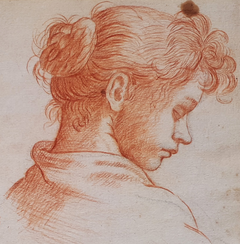 "Visages de femmes" Dessin au crayon sanguine, Ecole Italienne, Fin 17e/Début 18e siècle-photo-2