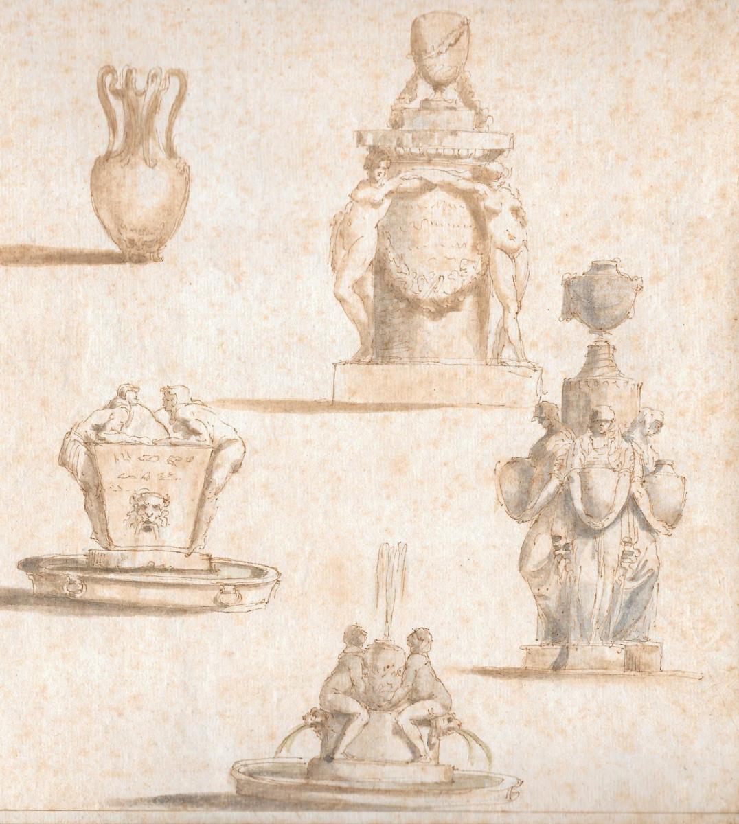 "Projet de fontaines" Ecole Italienne 18eme siècle, Dessin-photo-3