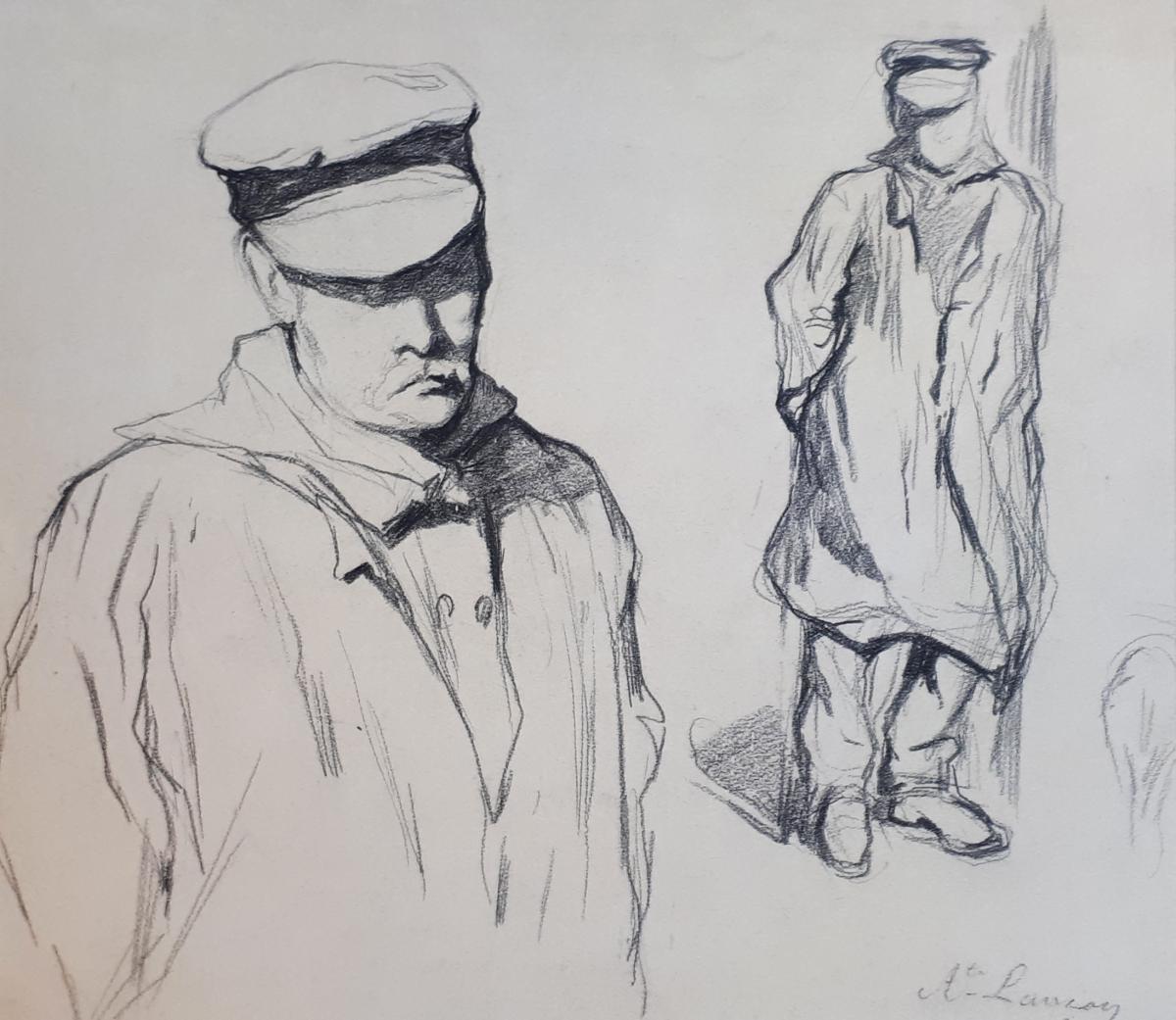 "Portrait d'homme" Auguste LANSON, Dessin au crayon