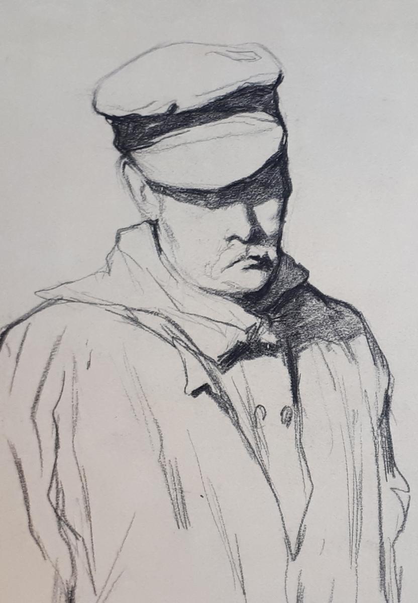 "Portrait d'homme" Auguste LANSON, Dessin au crayon-photo-2