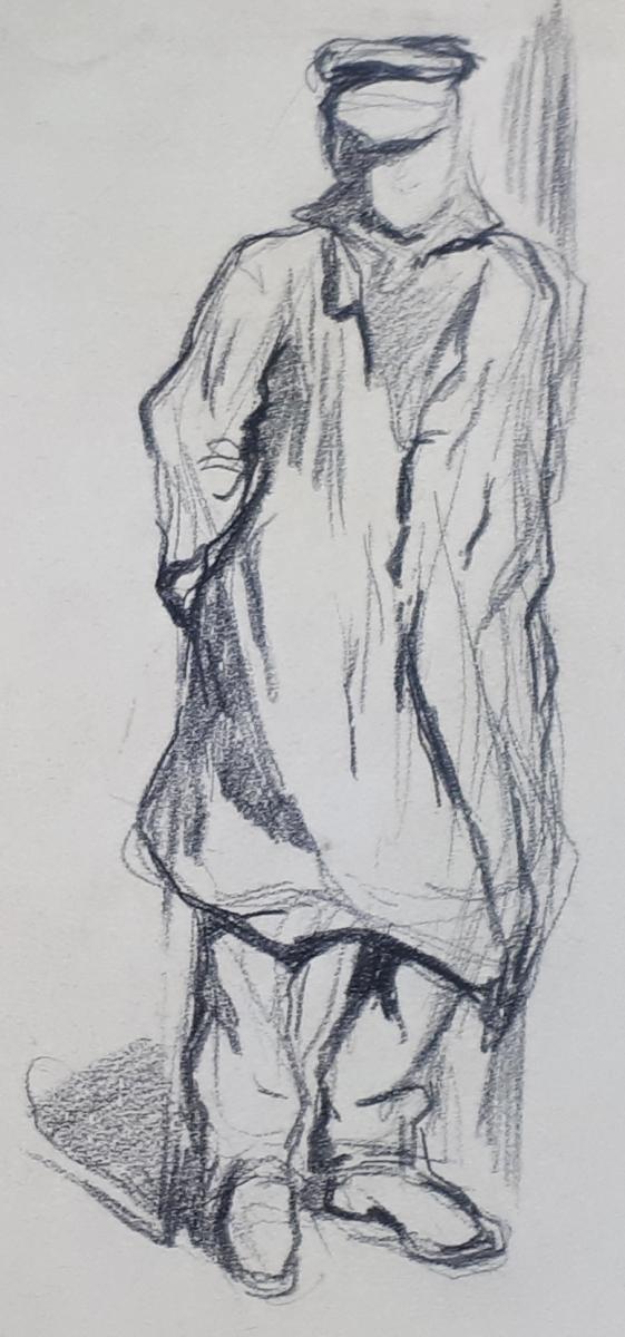 "portrait Of A Man" Auguste Lanson, Pencil Drawing-photo-3