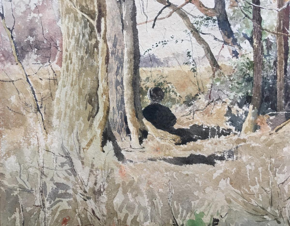 "landscape At The Edge Of A River" Onorato Carlandi, Watercolor, Signed-photo-2