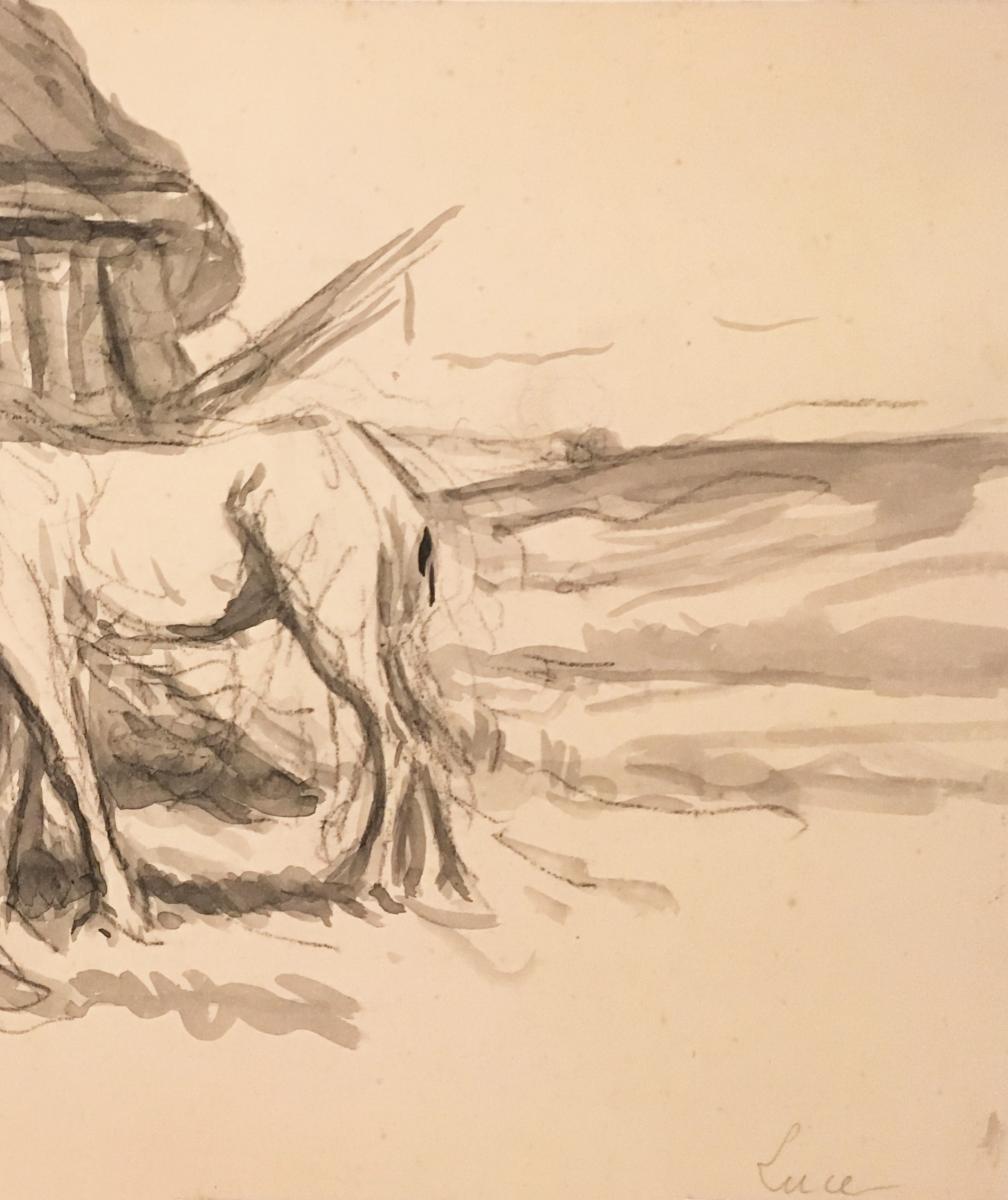 Luce Maximilien "horses And Characters" Drawing, Grey Watercolor-photo-3