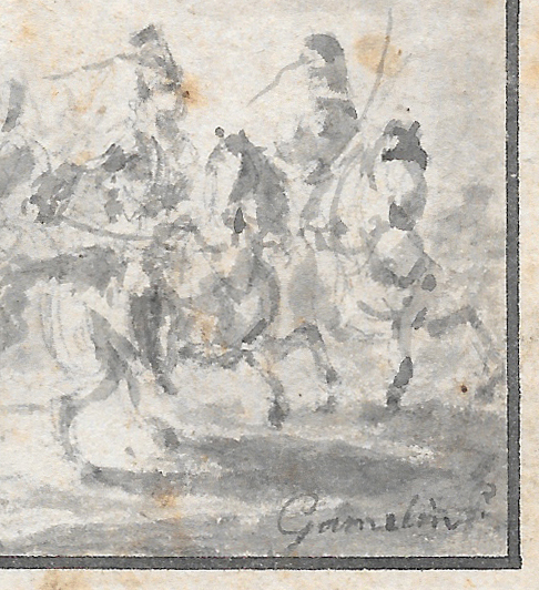 Gamelin Jacques "cavalry Scene" Drawing, Gray Wash, Signed-photo-2