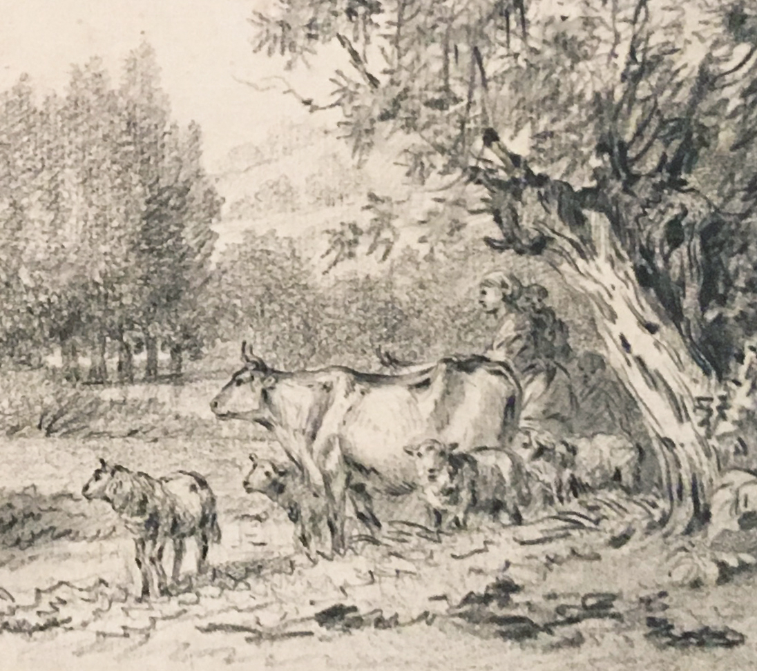 HUET Jean-Baptiste Attribué à "Paysage animé" Dessin à la pierre noire-photo-4