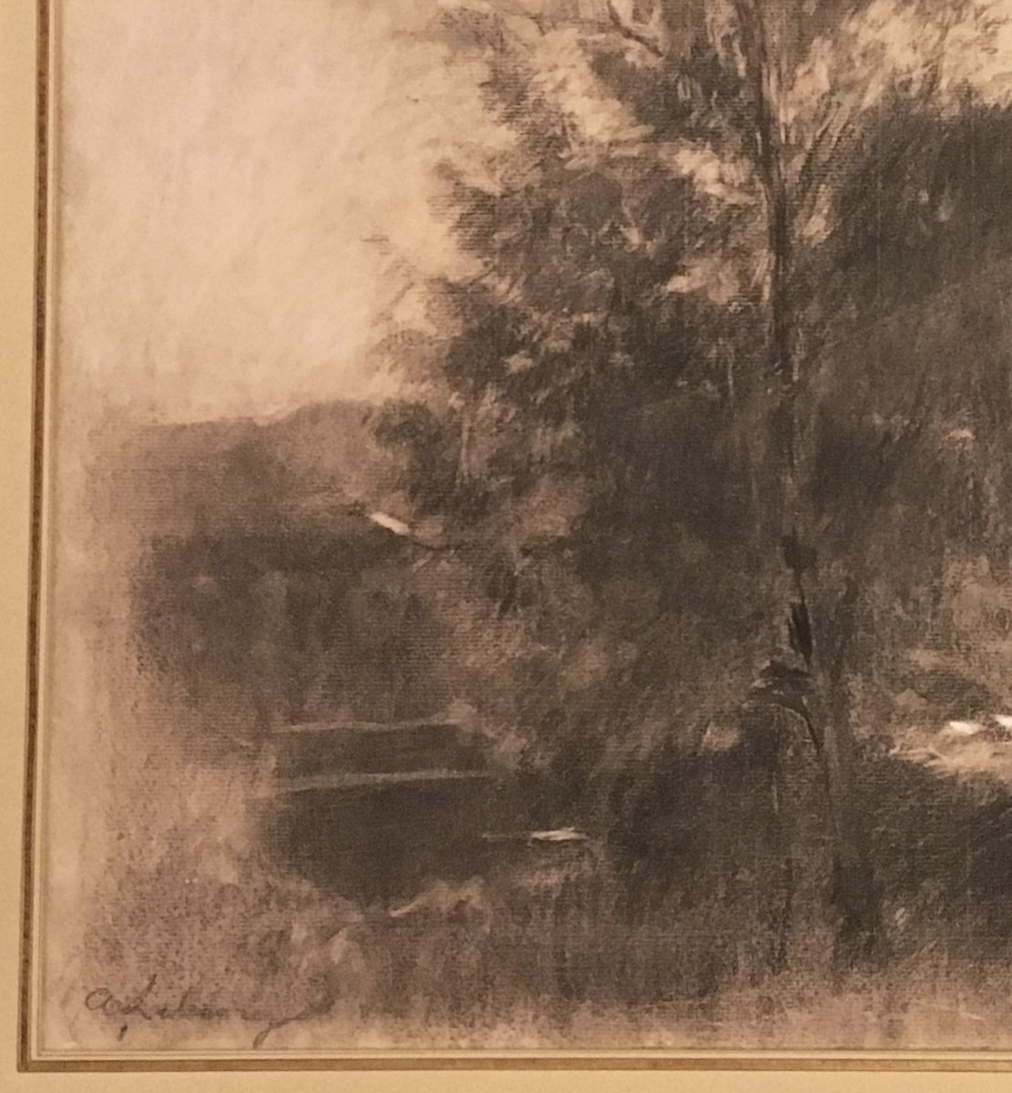 Lebourg Albert, School Of Rouen "landscape" Drawing In Black Pencil And White Chalk, Signed-photo-3