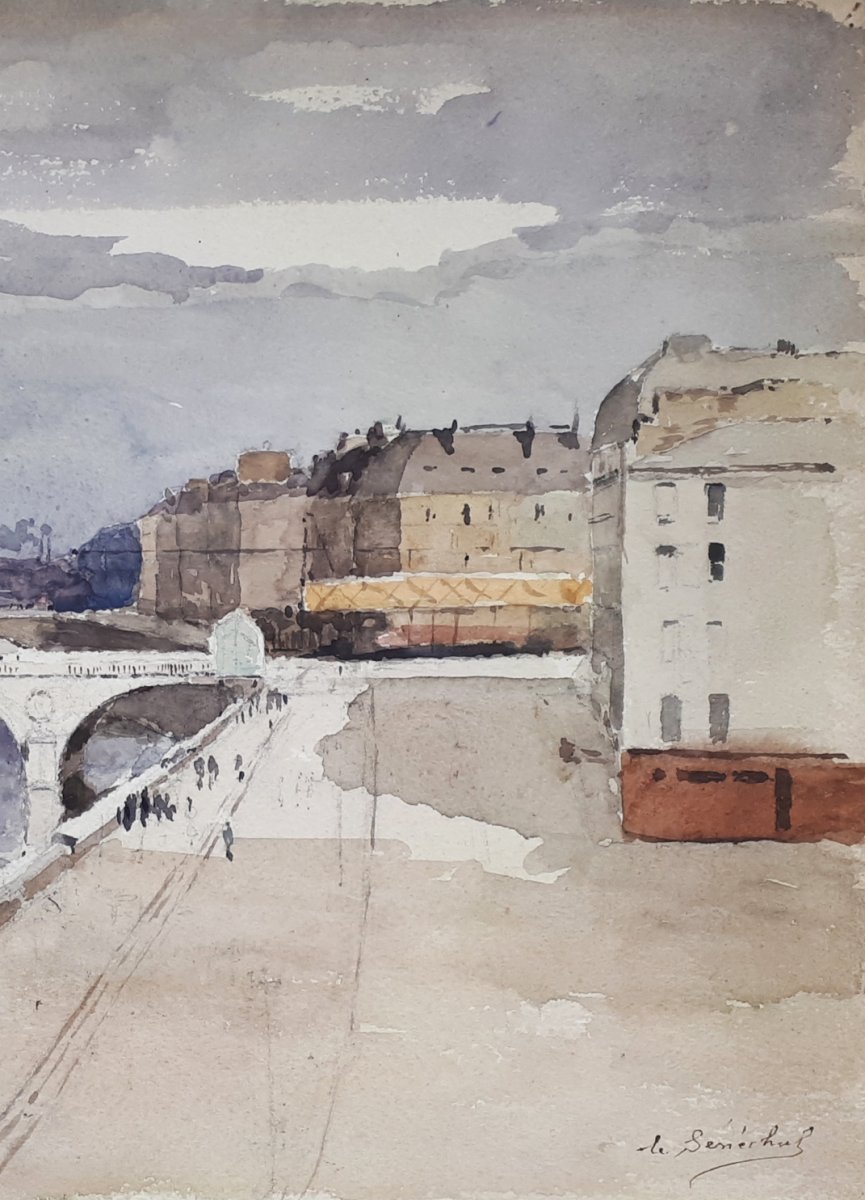 Le Senechal De Kerdreoret Gustave Edouard (1840-1920) "view Of Paris" Watercolor, Signed-photo-3