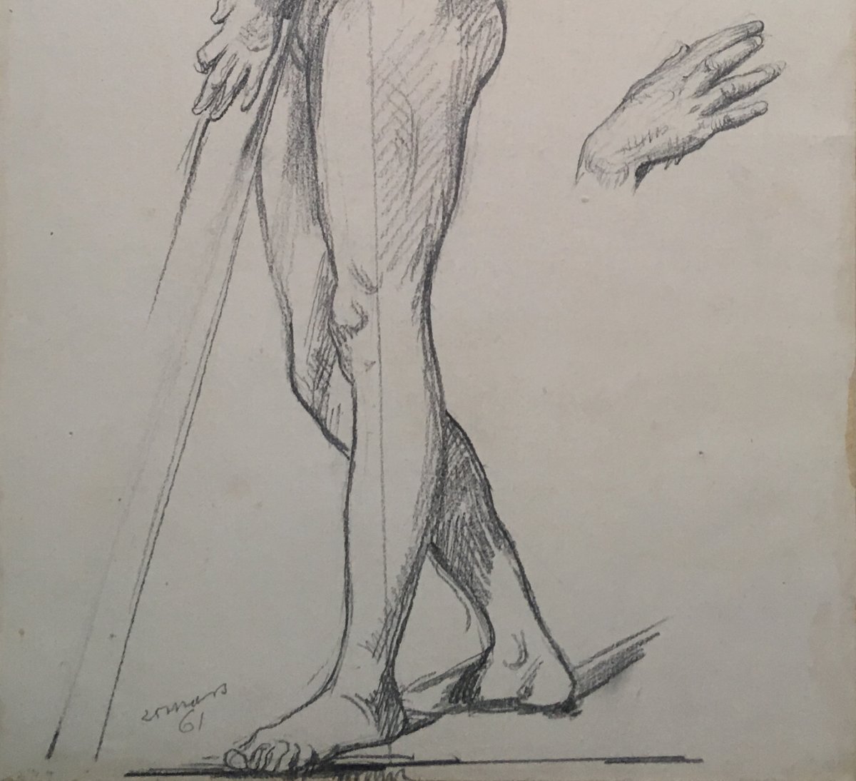 LEHMANN Henri (1814-1882) "Personnage et étude de mains" Dessin au crayon noir-photo-4