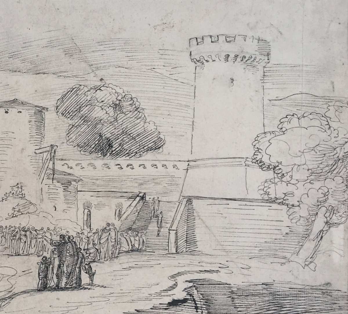 DESPREZ Jean-Louis, Attribué à (1743-1804) "Homme sur un bûcher devant une foule" Dessin/Plume-photo-3