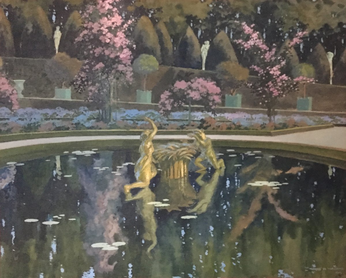 MARLIAVE François De (1874-1953) "Vue d'un bassin dans un parc" Dessin/Gouache, signé,Cadre 20e-photo-2