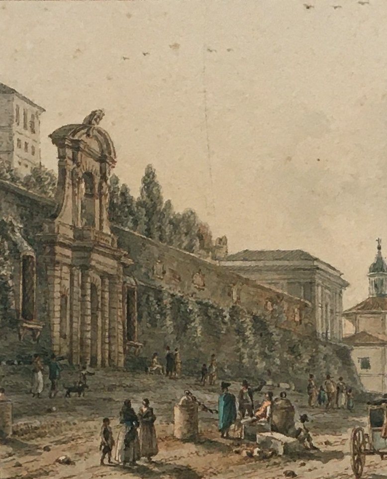 Nicolle Jean Victor (1754-1826) "view Of The Farnese Gardens" Watercolor-photo-3