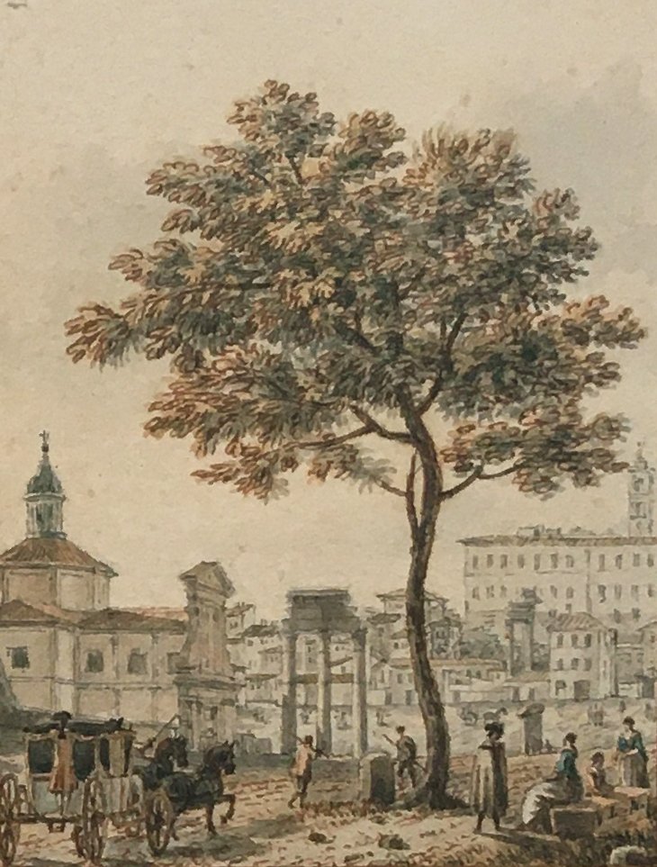 Nicolle Jean Victor (1754-1826) "view Of The Farnese Gardens" Watercolor-photo-4