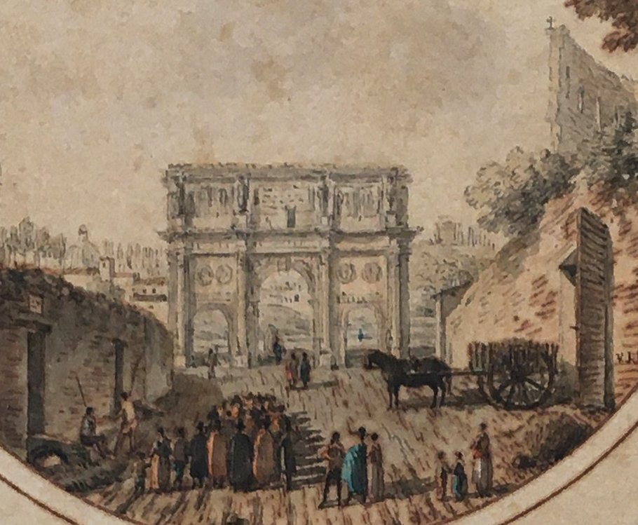 Nicolle Jean Victor (1754-1826) "view Of The Arch Of Constantine And The Colosseum" Watercolor-photo-3