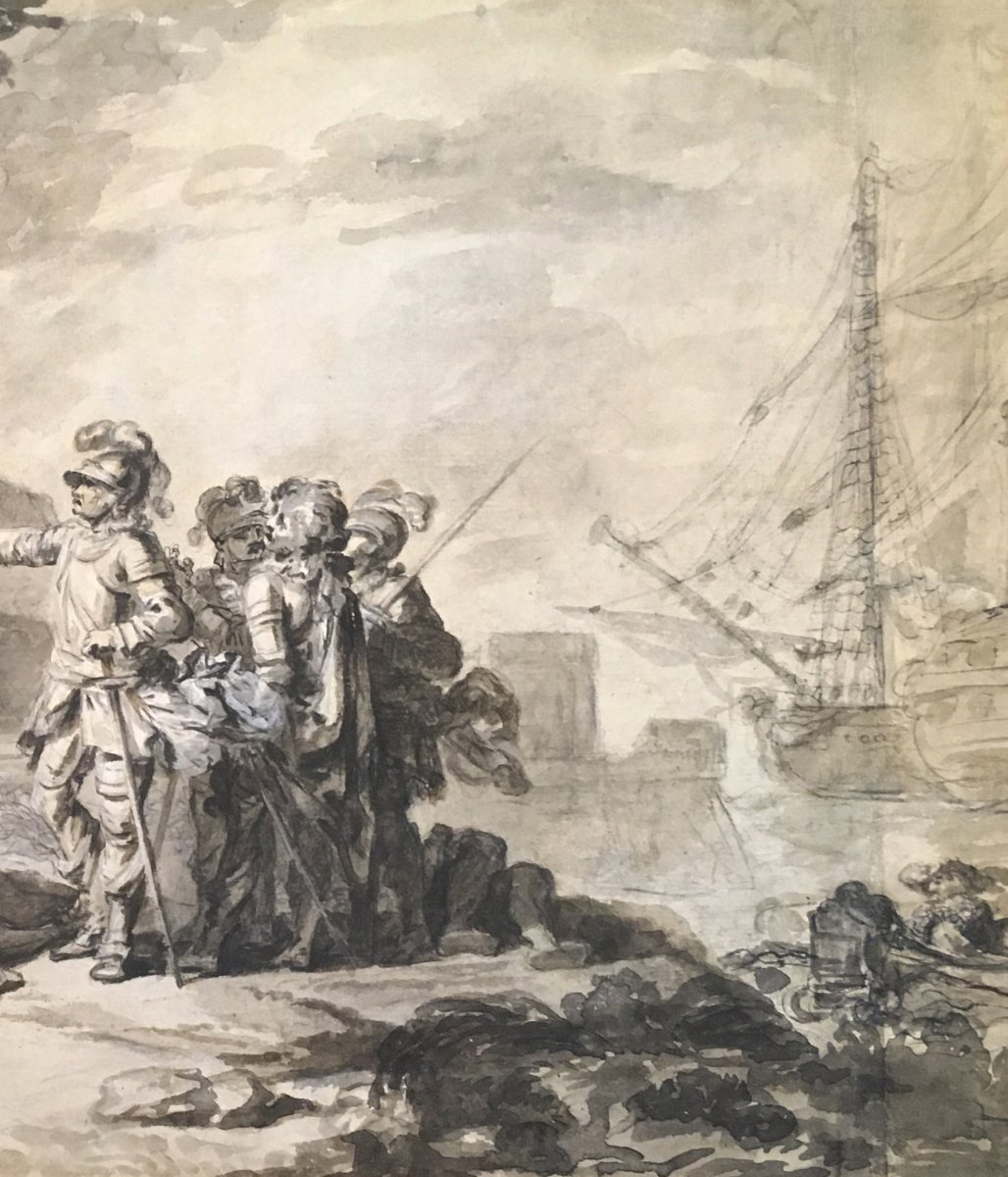Loutherbourg Philippe-jacques De (1740-1812) "the Discovery Of America" Drawing / Pen, Wash-photo-3