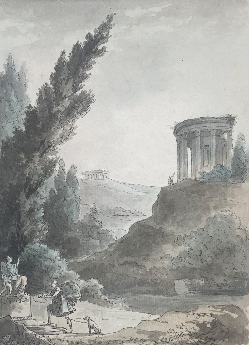 THOMAS Jean-François dit THOMAS DE THOMON (1760-1813) "Paysage à l'antique" Dessin/Plume-photo-2