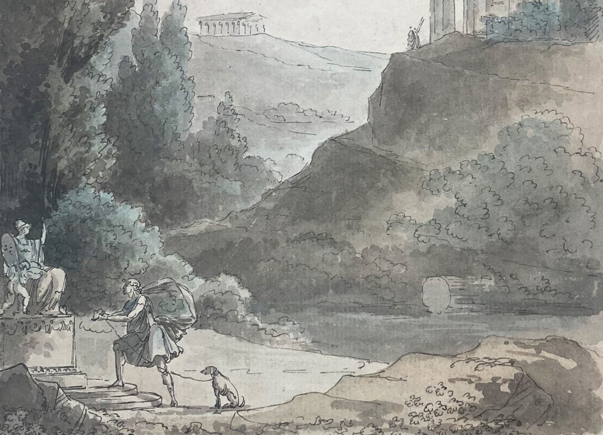 THOMAS Jean-François dit THOMAS DE THOMON (1760-1813) "Paysage à l'antique" Dessin/Plume-photo-4
