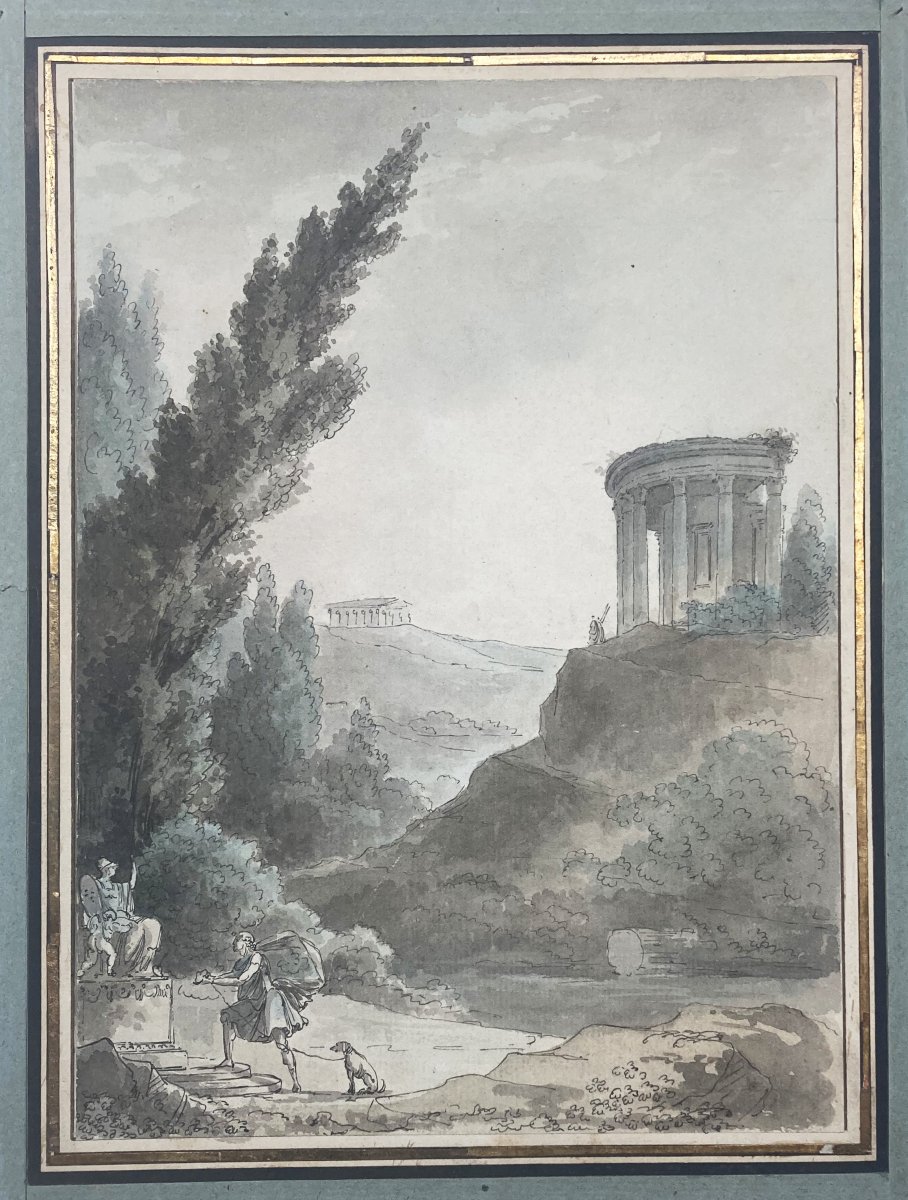 THOMAS Jean-François dit THOMAS DE THOMON (1760-1813) "Paysage à l'antique" Dessin/Plume