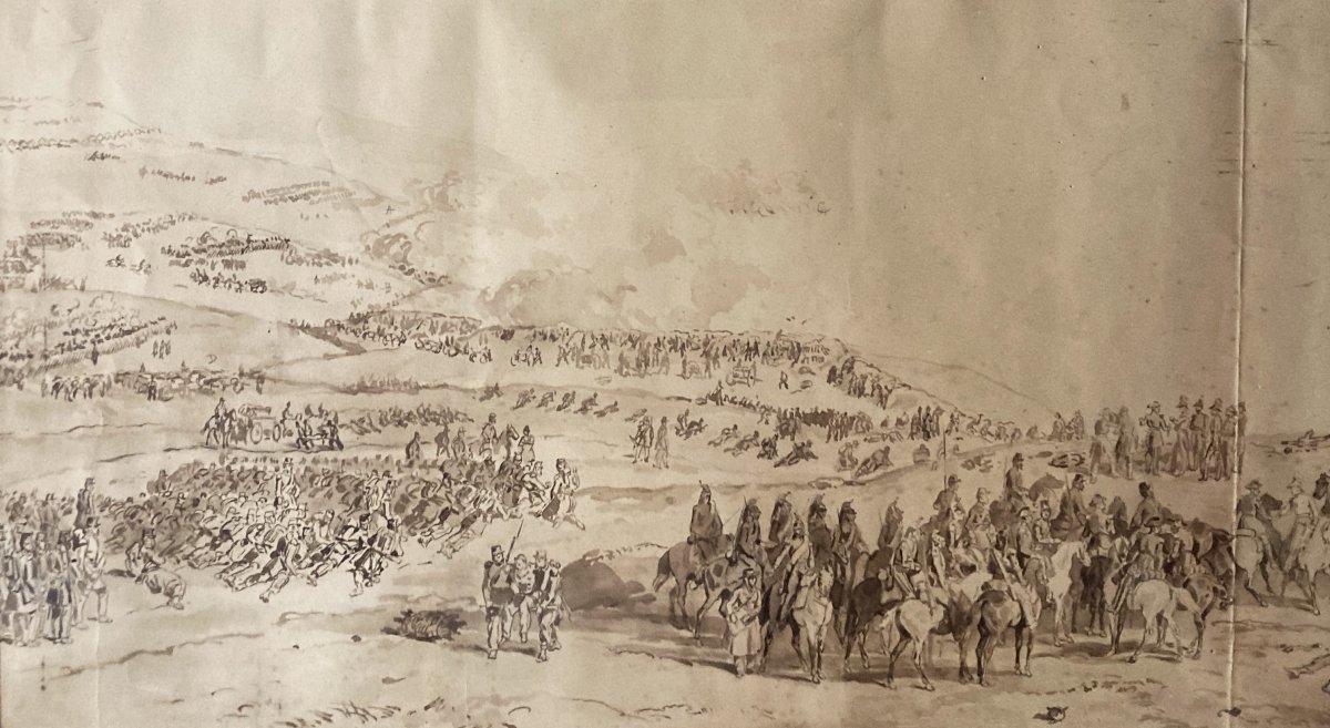 Bellange Hippolyte (1800-1866) "battle Of Sebastopol" Drawing / Brown Wash, Signed, Annotated, Frame-photo-2
