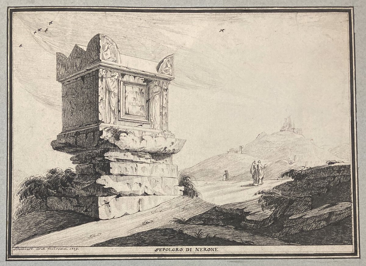 Bellicard Jérôme-charles (1726-1786) "tombeau De Néron" Drawing/pen, Signed And Dated