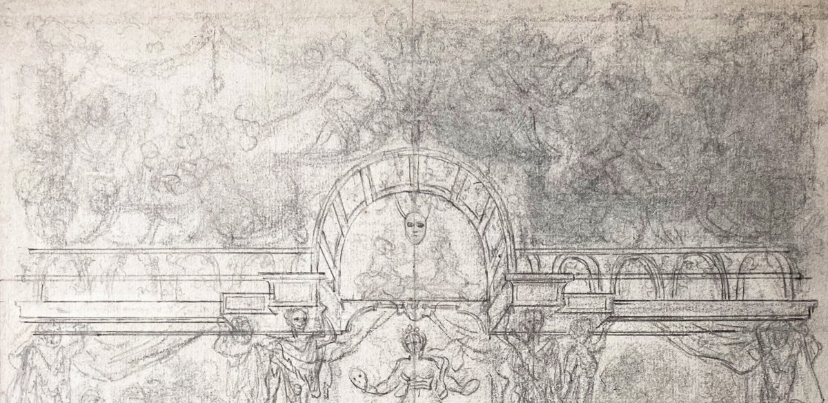 ECOLE  FRANÇAISE FIN 17E SIECLE "Projet de décoration, d'architecture" Dessin/Pierre noire-photo-2