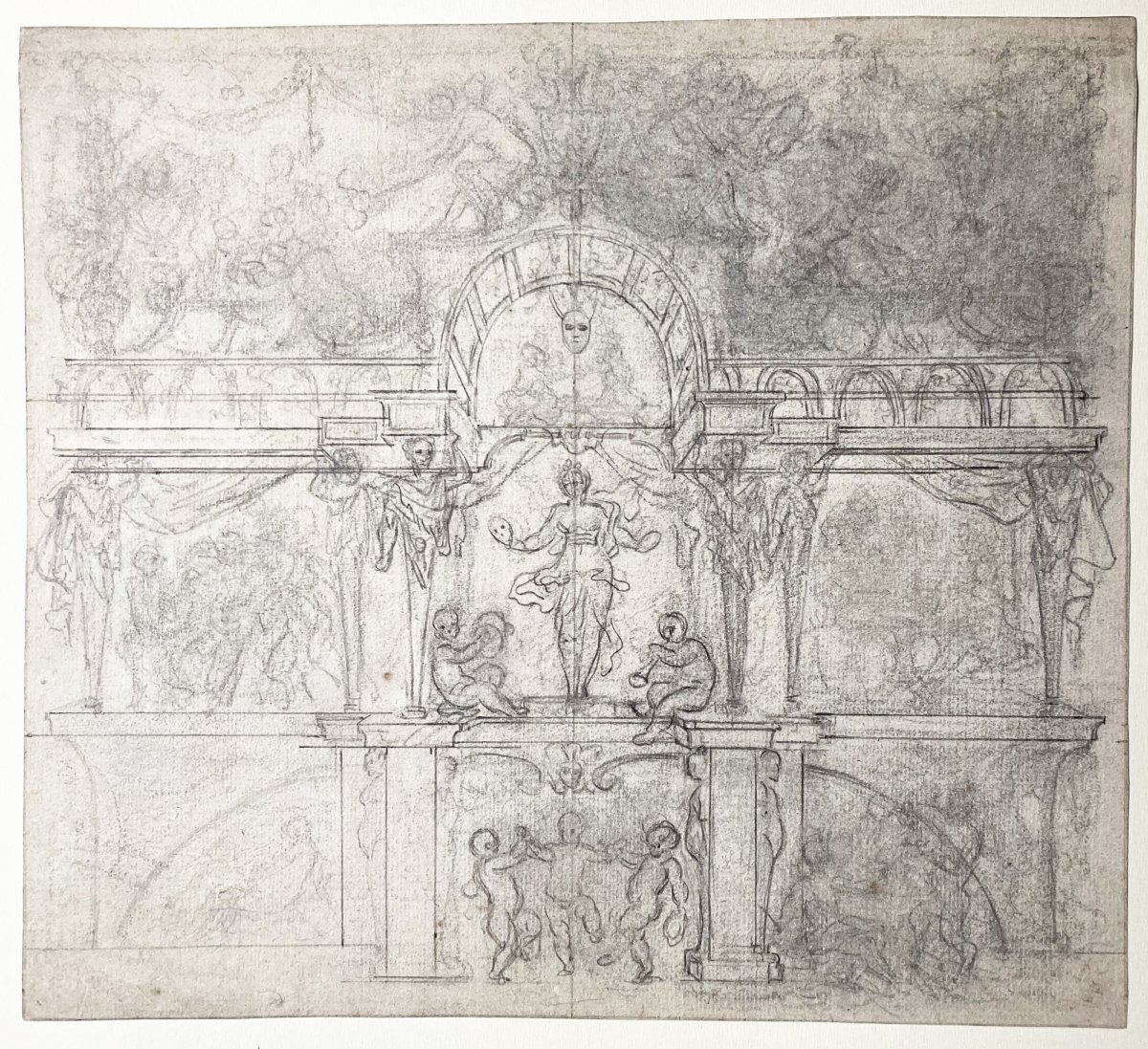 ECOLE  FRANÇAISE FIN 17E SIECLE "Projet de décoration, d'architecture" Dessin/Pierre noire-photo-4