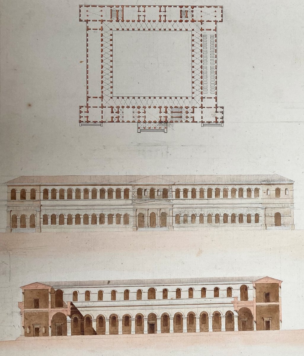 BALTARD LOUIS (1764-1846) ECOLE DE,"Façade,plans,Architecture" Dessin/Crayon,plume, René DARDEL-photo-2