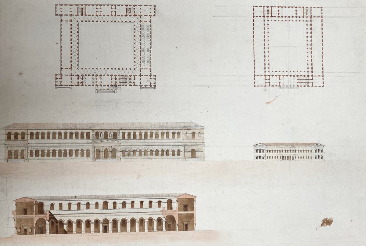 Baltard Louis (1764-1846) School Of, "facade,plans,architecture" Drawing/pencil,pen,rené Dardel