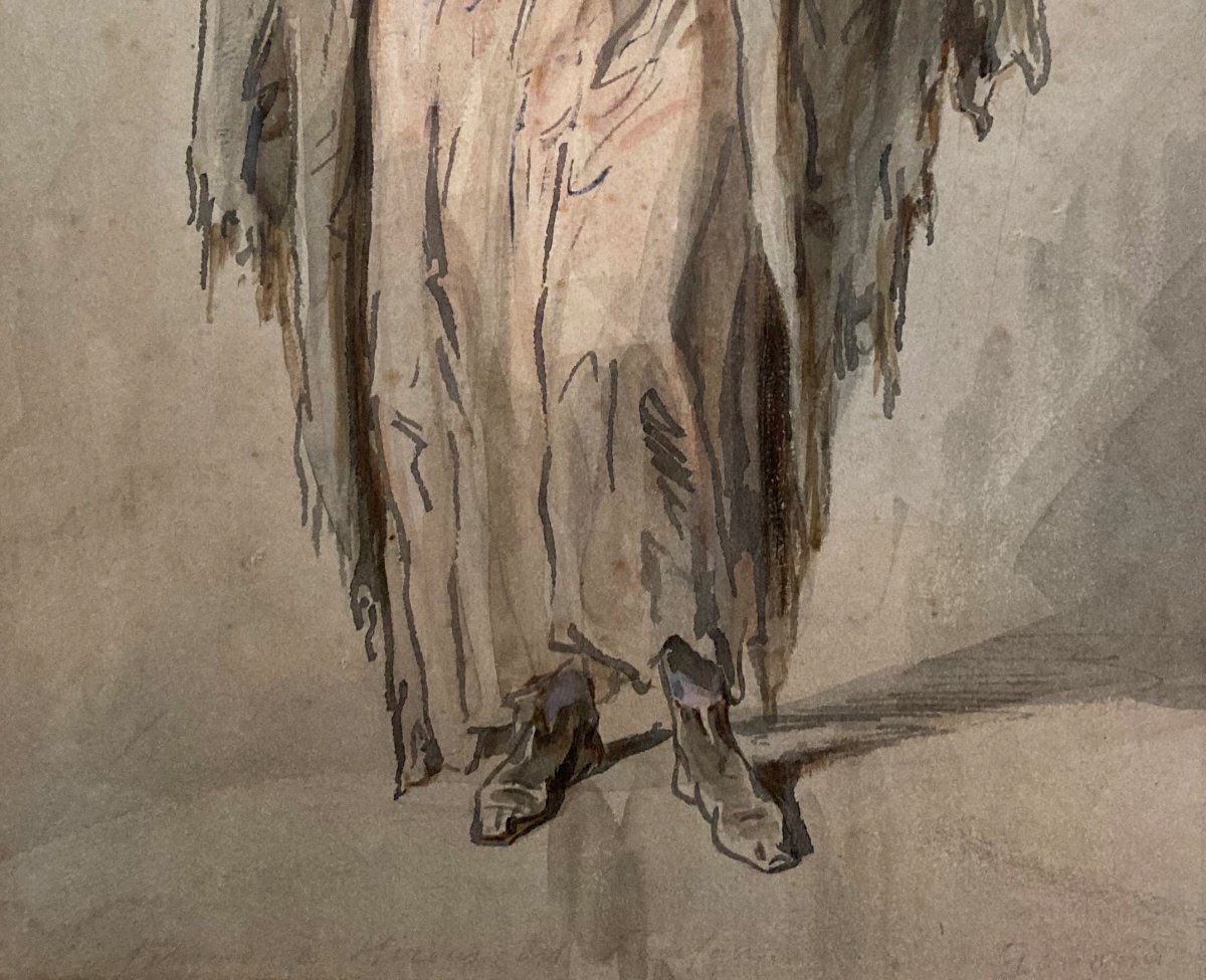 GAVARNI Paul (1804-1866) "Femme debout" Aquarelle, signé-photo-3