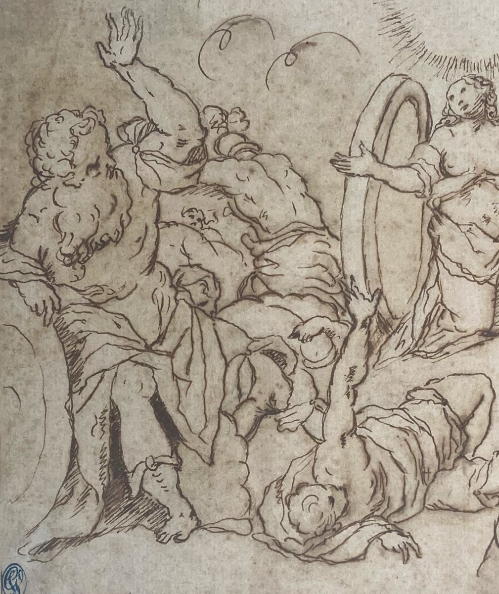 Italian School 17th "religious Scene" Drawing/pen, Provenance Former Collection Giuseppe Valardi-photo-2