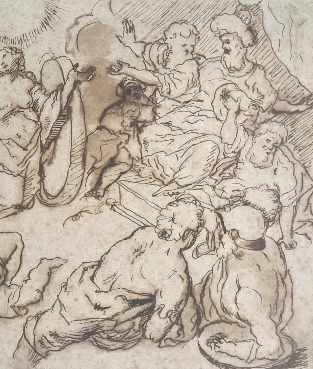 Italian School 17th "religious Scene" Drawing/pen, Provenance Former Collection Giuseppe Valardi-photo-3