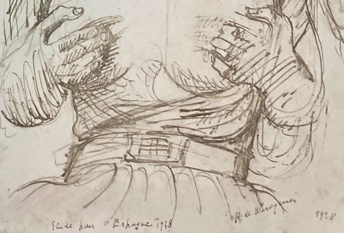 Waroquier De Henry (1881-1970) "study For" Spain "1938" Drawing/pen, Signed And Dated-photo-3
