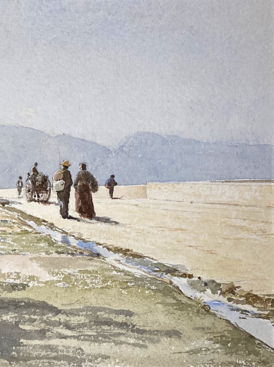 MOUREN Henri (1844-1925) "Paysage animé" Aquarelle, signé-photo-3