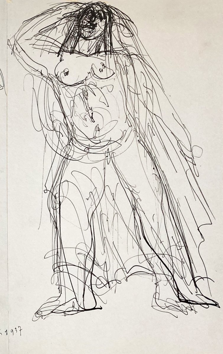 Waroquier De Henry (1881-1970) "naked Women" Drawing/pen, Signed And Dated-photo-3