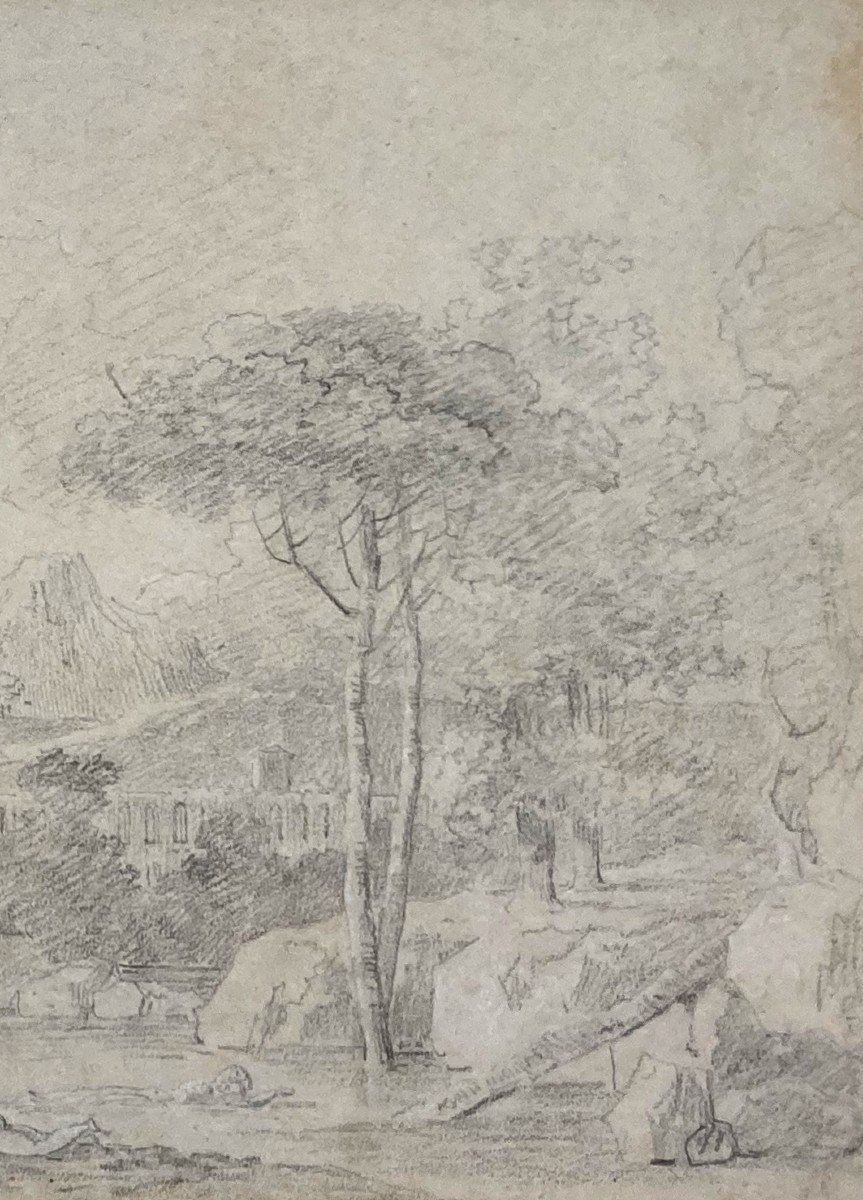 MONGIN Antoine Pierre (1761-1827) "Paysage et personnages" Dessin/Pierre noire et craie blanche-photo-4