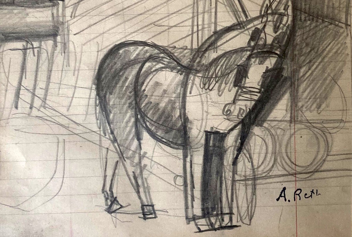 Reth Alfred (1884-1966) "the Horse" Drawing In Black Pencil, Signed With The Stamp Signature-photo-3