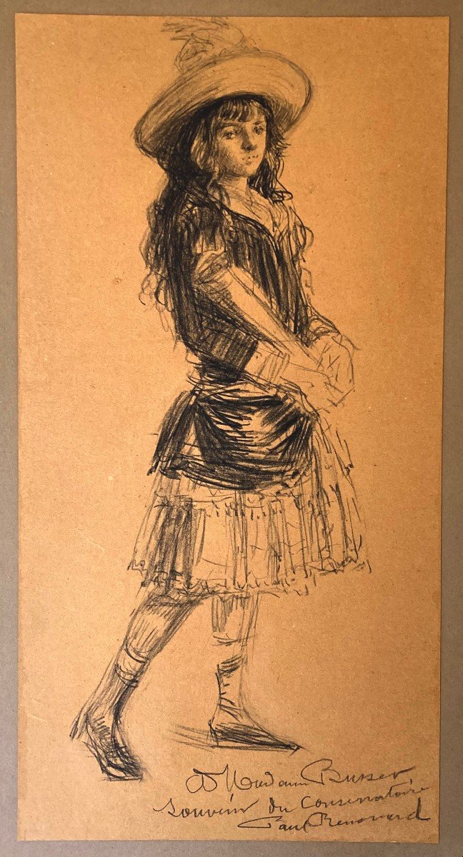 Renouard Paul (1845-1924) "young Girl" Drawing In Black Pencil, Signed