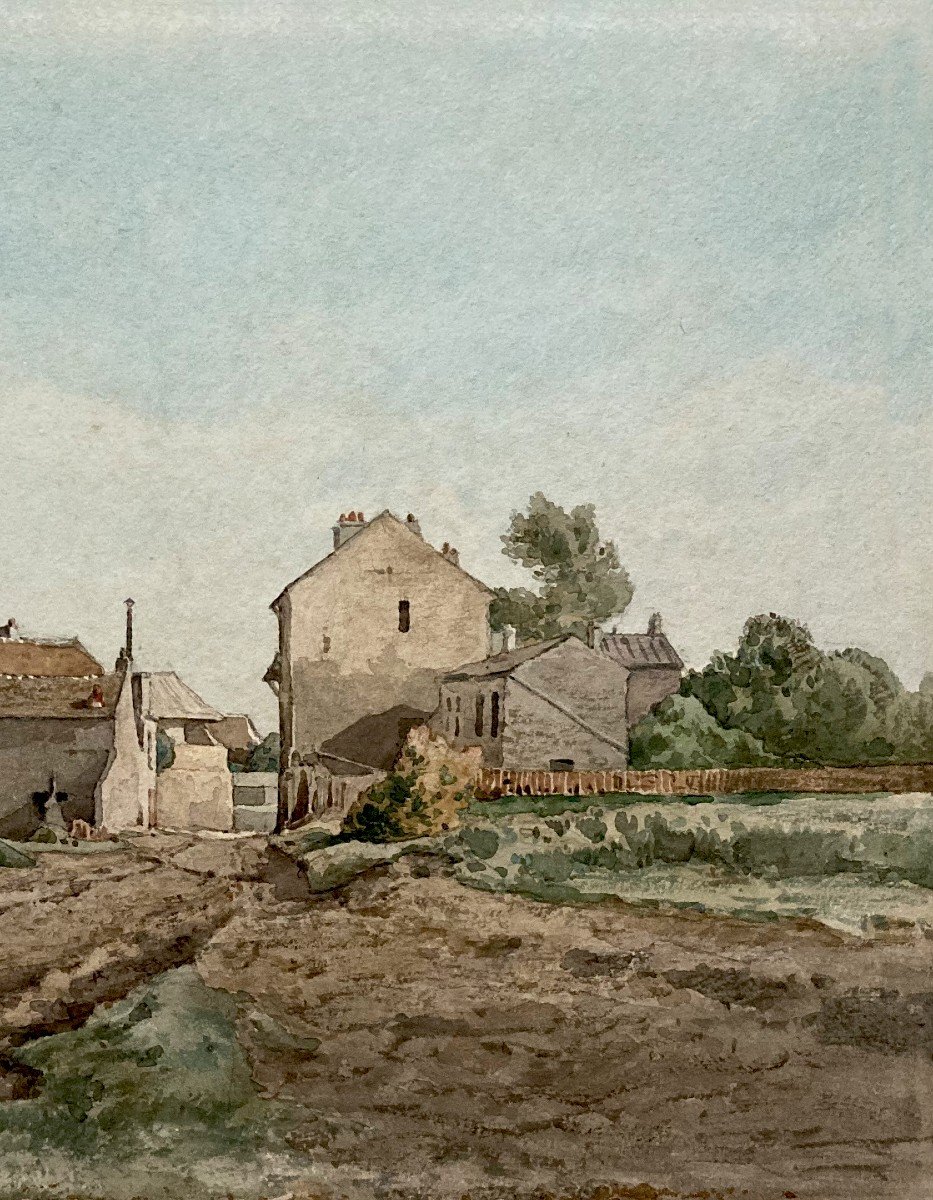Le Roux Louis Eugène (1833-1905) "landscape At The Farm" Watercolor, Signed-photo-3