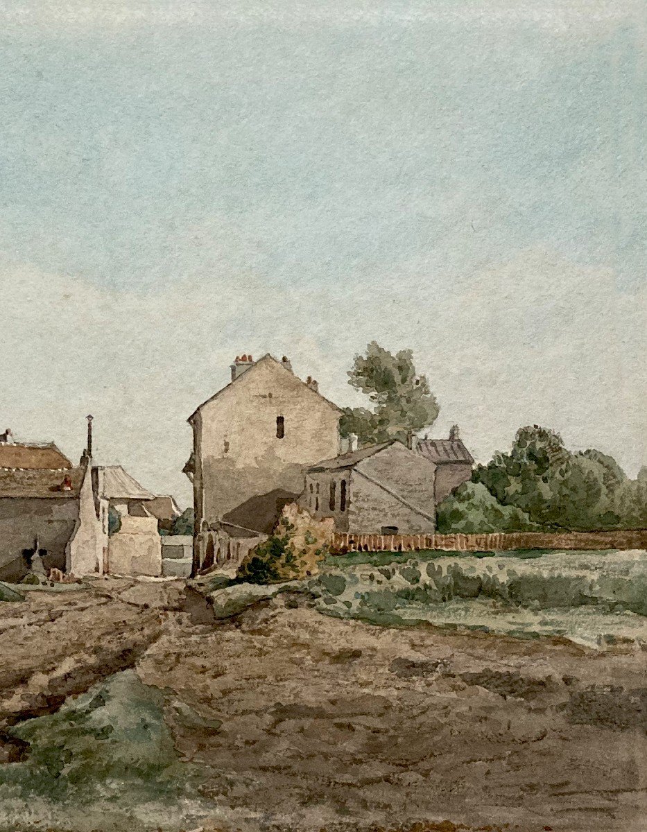 LE ROUX Louis Eugène (1833-1905) "Paysage à la ferme" Aquarelle, signé-photo-3