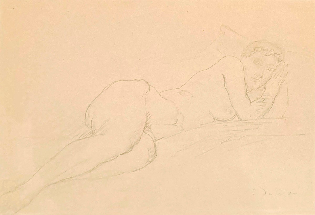 Despiau Charles (1874-1946) "female Nude" Drawing In Black Pencil, Signed-photo-2