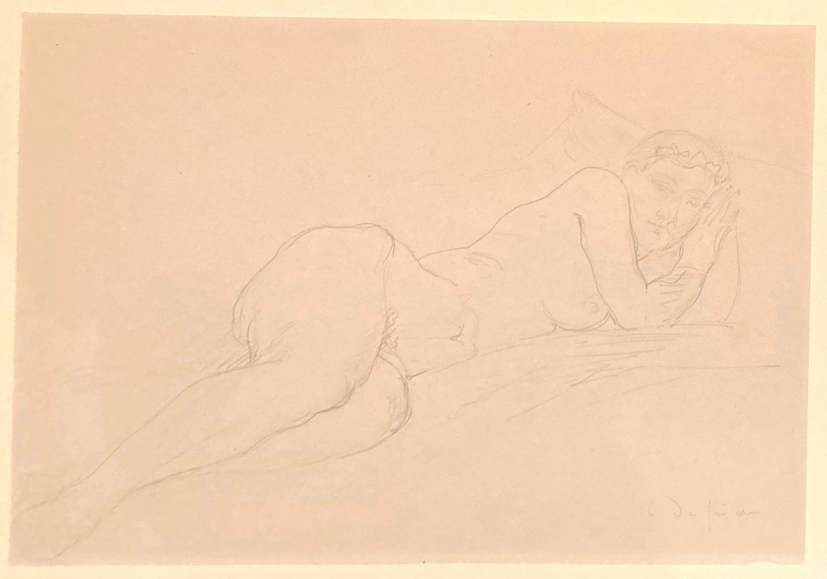 Despiau Charles (1874-1946) "female Nude" Drawing In Black Pencil, Signed