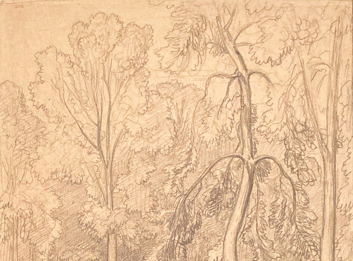 Caruelle d'Aligny Théodore (1798-1871) "landscape" Drawing/black Pencil, Monogrammed-photo-2