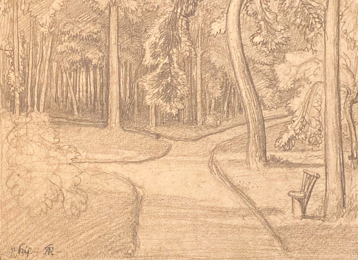 CARUELLE D'ALIGNY Théodore (1798-1871) "Paysage" Dessin/Crayon noir, monogrammé-photo-3