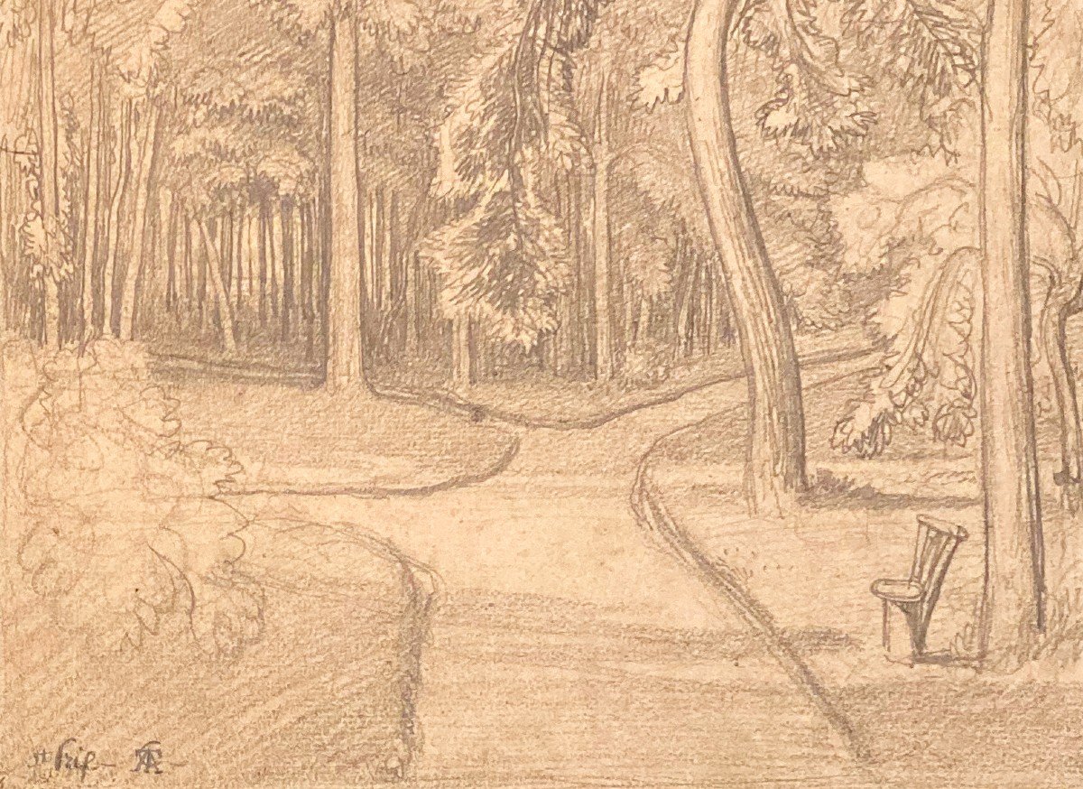 Caruelle d'Aligny Théodore (1798-1871) "landscape" Drawing/black Pencil, Monogrammed-photo-3