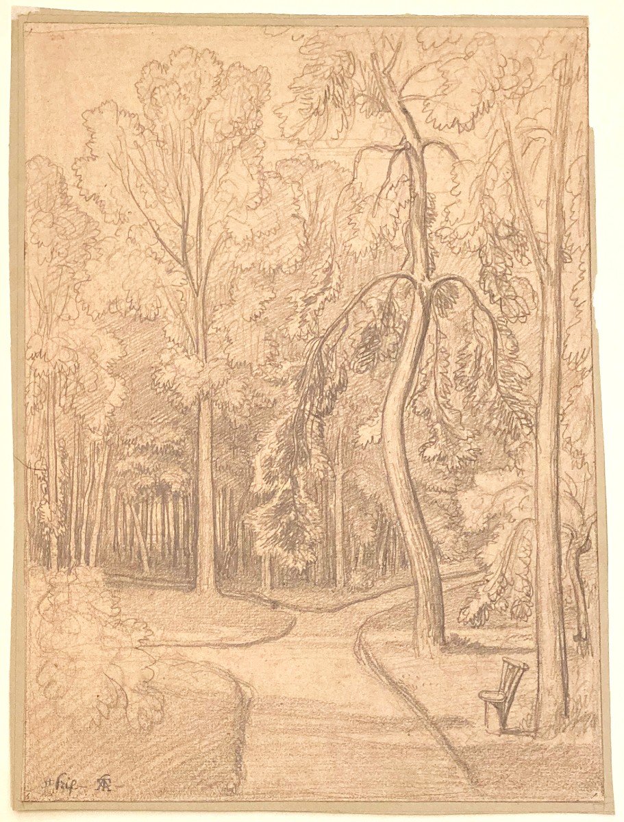 Caruelle d'Aligny Théodore (1798-1871) "landscape" Drawing/black Pencil, Monogrammed-photo-4