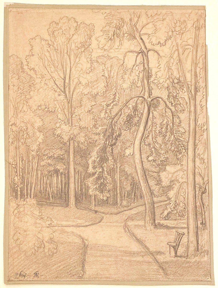CARUELLE D'ALIGNY Théodore (1798-1871) "Paysage" Dessin/Crayon noir, monogrammé-photo-4
