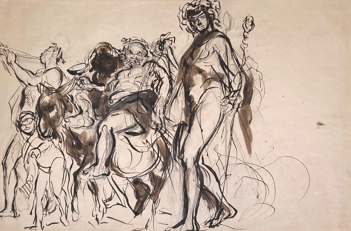 Dehodencq Alfred (1822-1882) "bacchus" Two Drawings/pen And Brown Wash